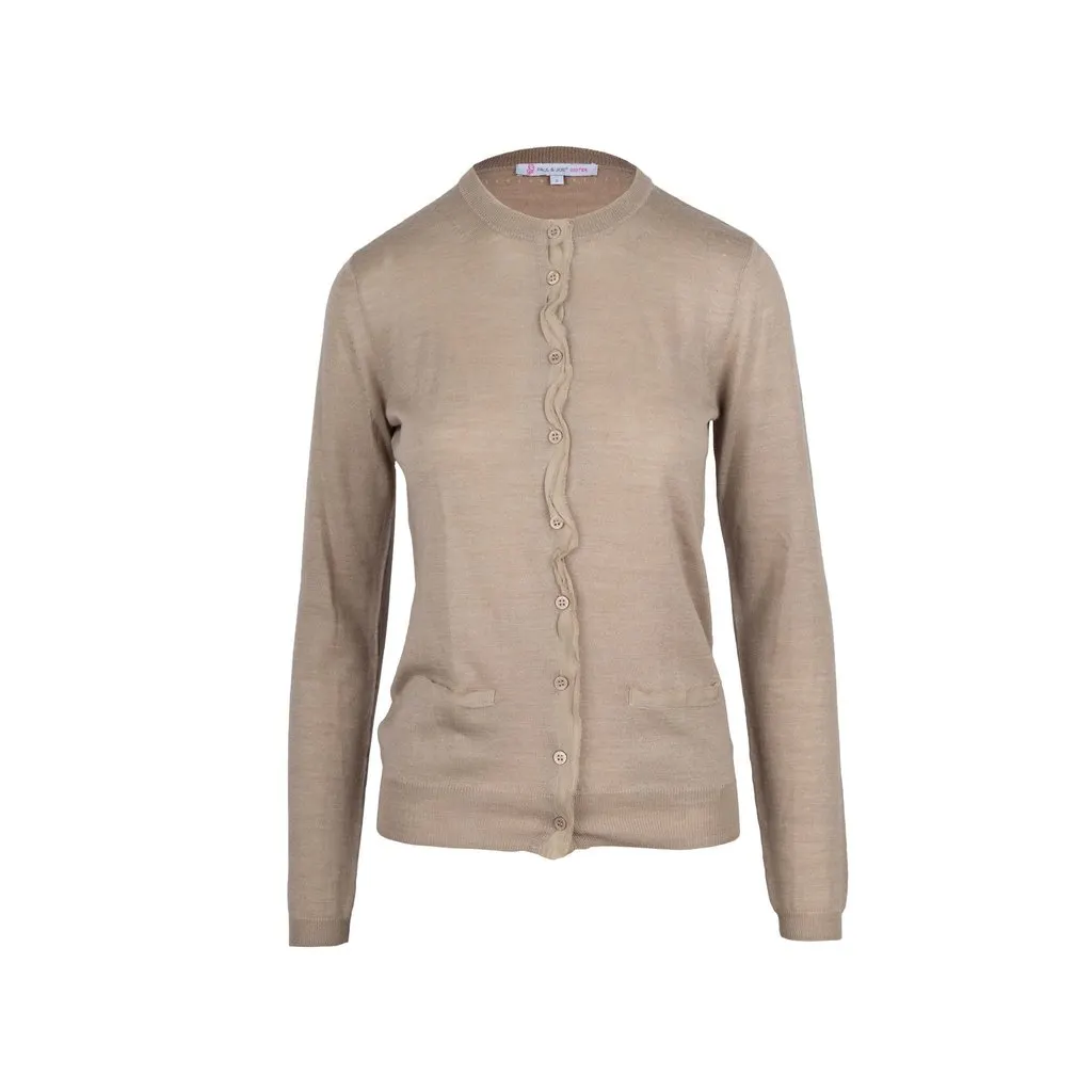 Unsigned Cardigan with Silk Trimmings - '10s Beige Silk Good - Front View