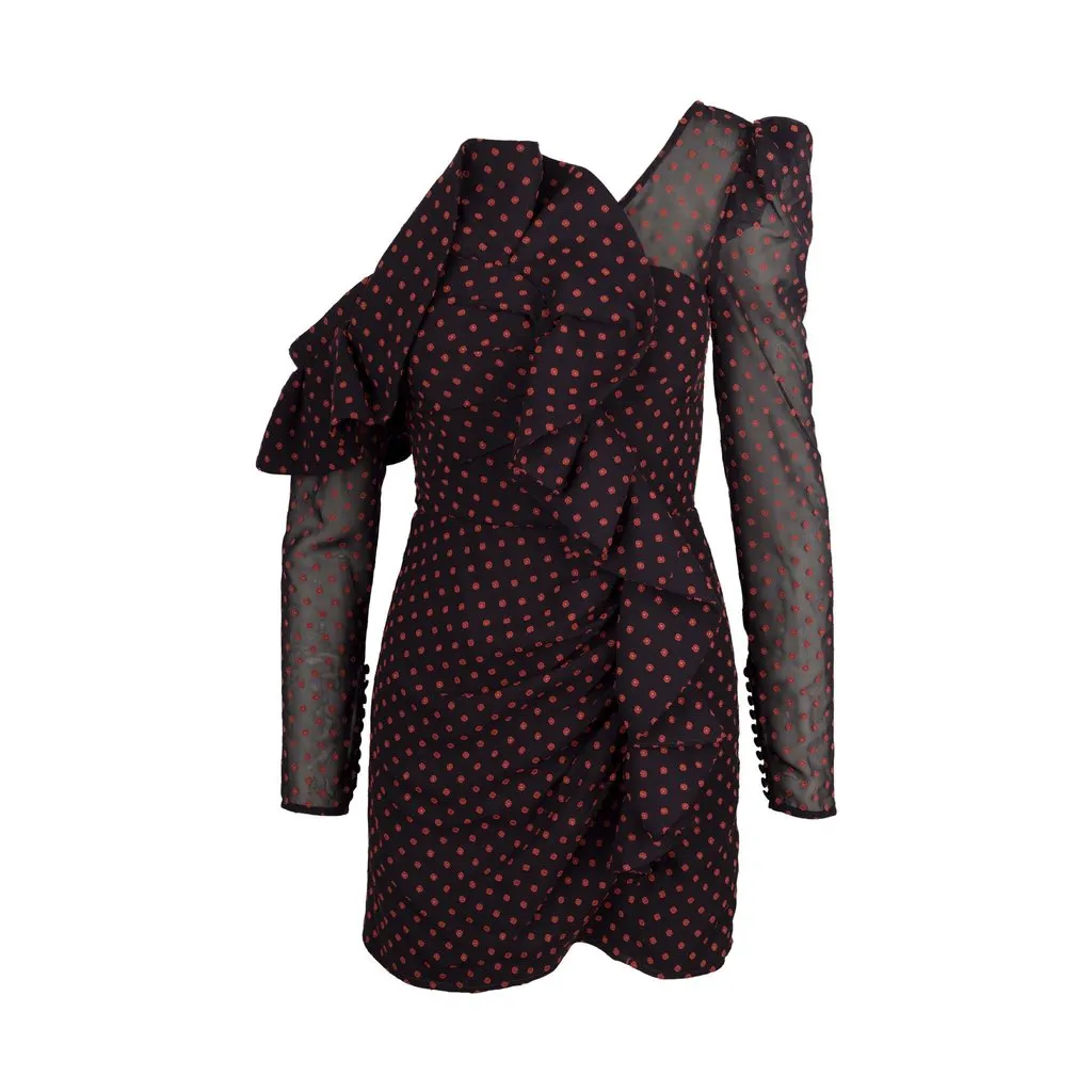 Self-Portrait Flower Polka Dress - '10s Black Good - Front View