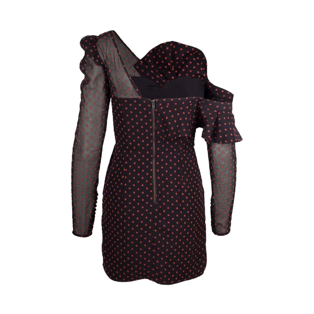 Self-Portrait Flower Polka Dress - '10s Black Good - Back View