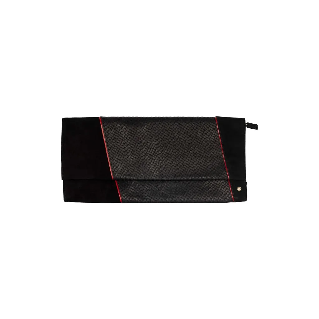 Unsigned Cesare Paciotti Suede and Snakeskin Clutch - '10s Red Suede Good - Front View