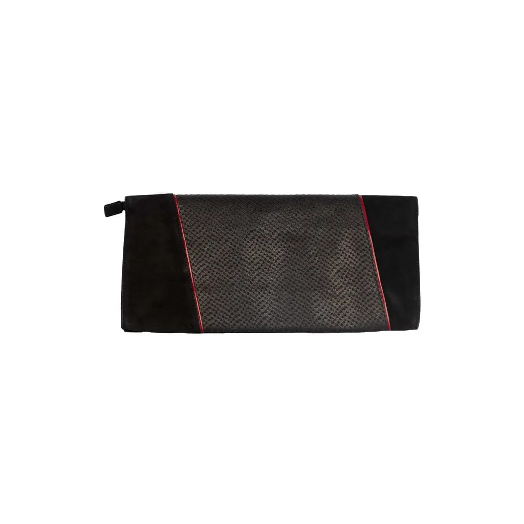 Unsigned Cesare Paciotti Suede and Snakeskin Clutch - '10s Red Suede Good - Back View