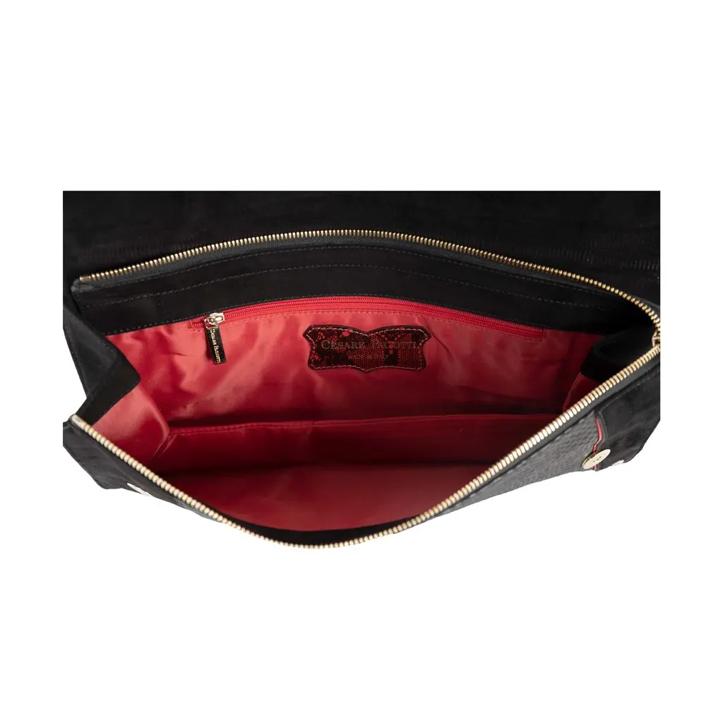 Unsigned Cesare Paciotti Suede and Snakeskin Clutch - '10s Red Suede Good - Inside View