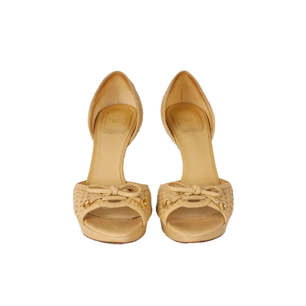 Dior Beige Leather Peeptoe Heels with Bow - '10s Beige Leather Good - Back View