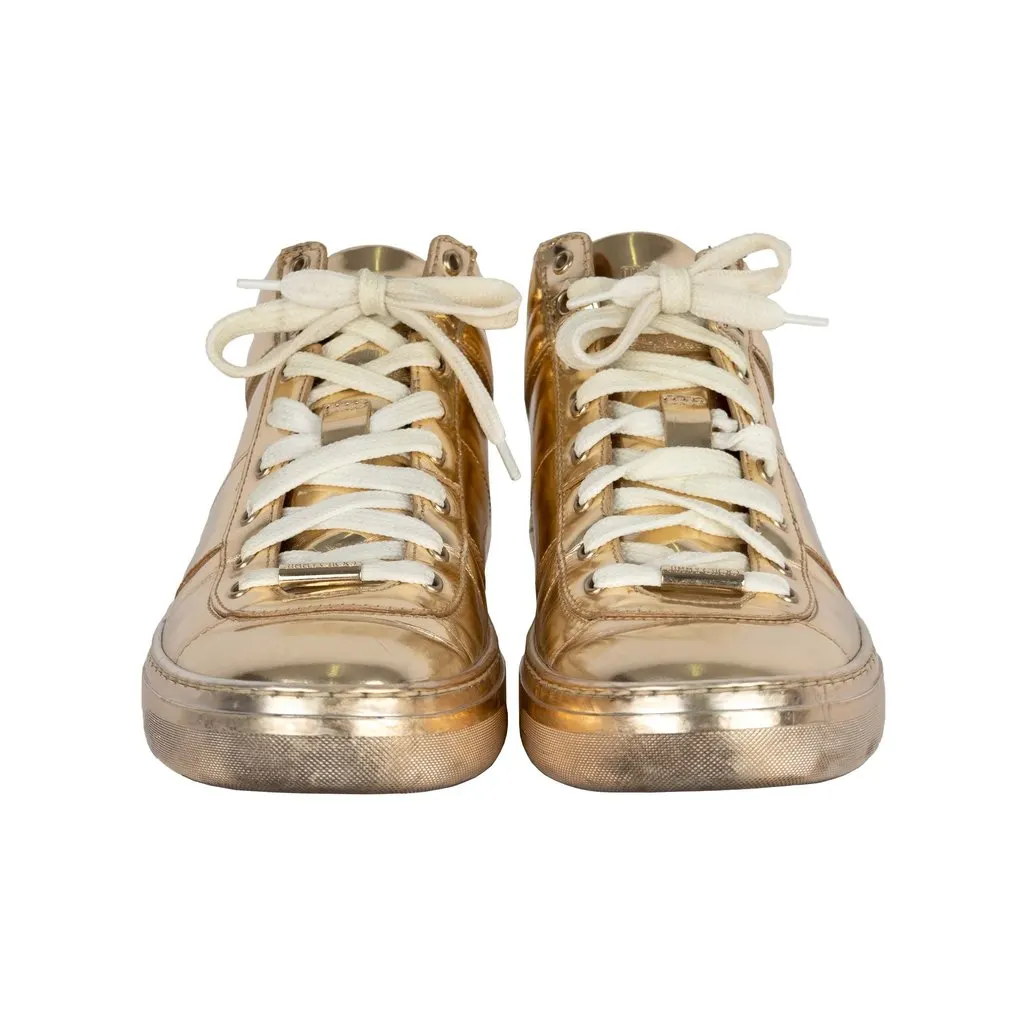 Jimmy Choo Belgravia Metallic Gold Sneakers - '10s Gold Lace Good - Back View