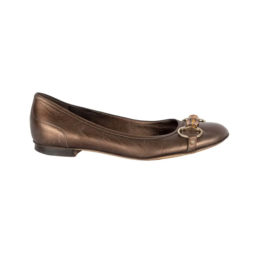Gucci Bamboo Ballet Flats - '10s Brown Leather Good - Front View
