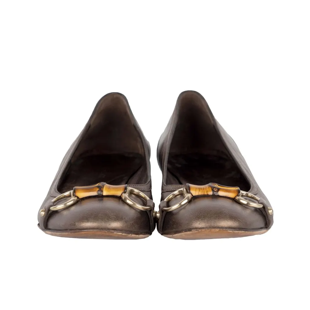 Gucci Bamboo Ballet Flats - '10s Brown Leather Good - Back View