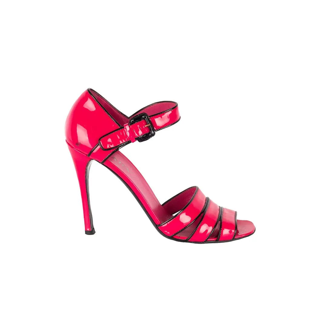Prada Hot Pink Heel Sandals - '10s Pink Leather Good - Front View