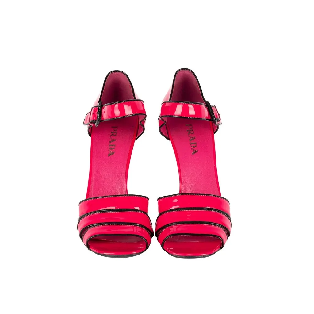 Prada Hot Pink Heel Sandals - '10s Pink Leather Good - Back View