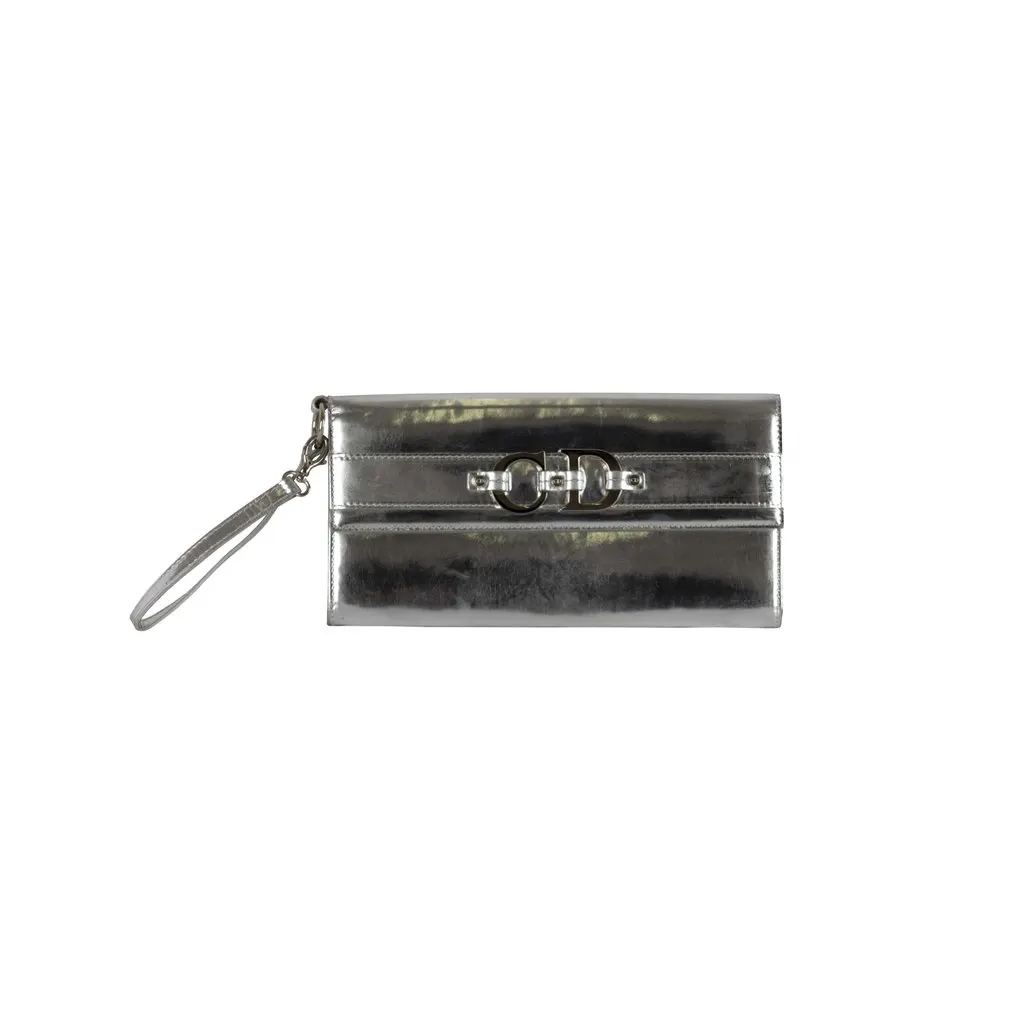 Dior Metallic Silver Pochette - '00s Silver Leather Good - Front View