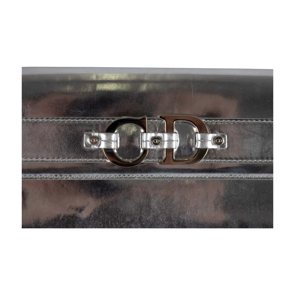 Dior Metallic Silver Pochette - '00s Silver Leather Good - Inside View