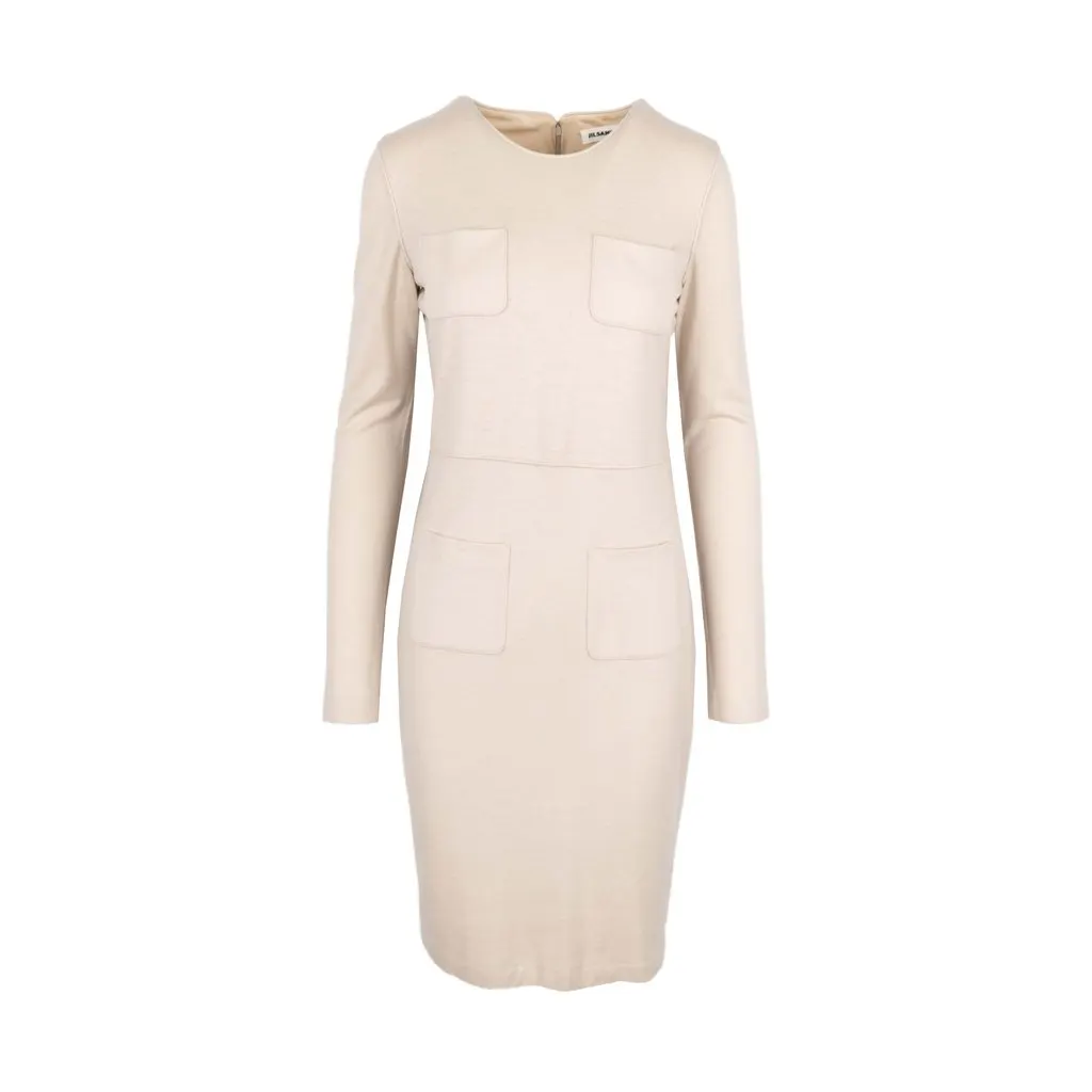 Jil Sander Beige Longsleeve Pocket Dress - '10s Beige Good - Front View