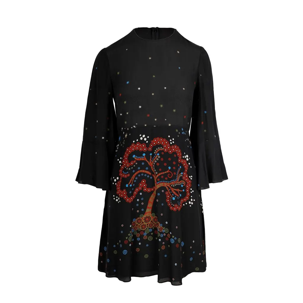 Valentino Silk Print Dress - '10s Black Silk Good - Front View