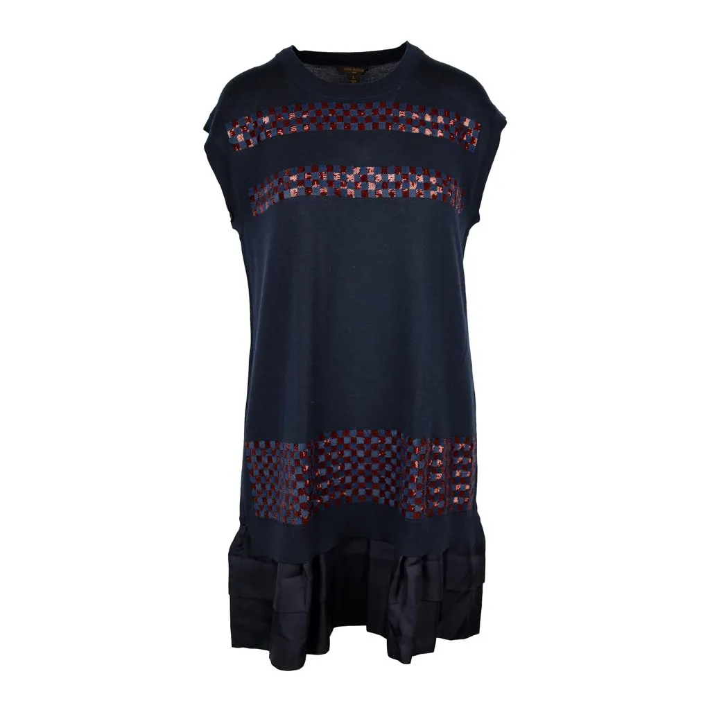 Louis Vuitton Wool Dress with Sequin Details - '10s Navy Wool Good - Front View