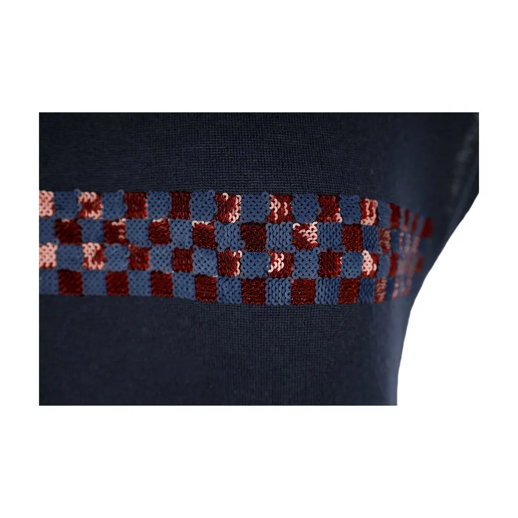 Louis Vuitton Wool Dress with Sequin Details - '10s Navy Wool Good - Inside View