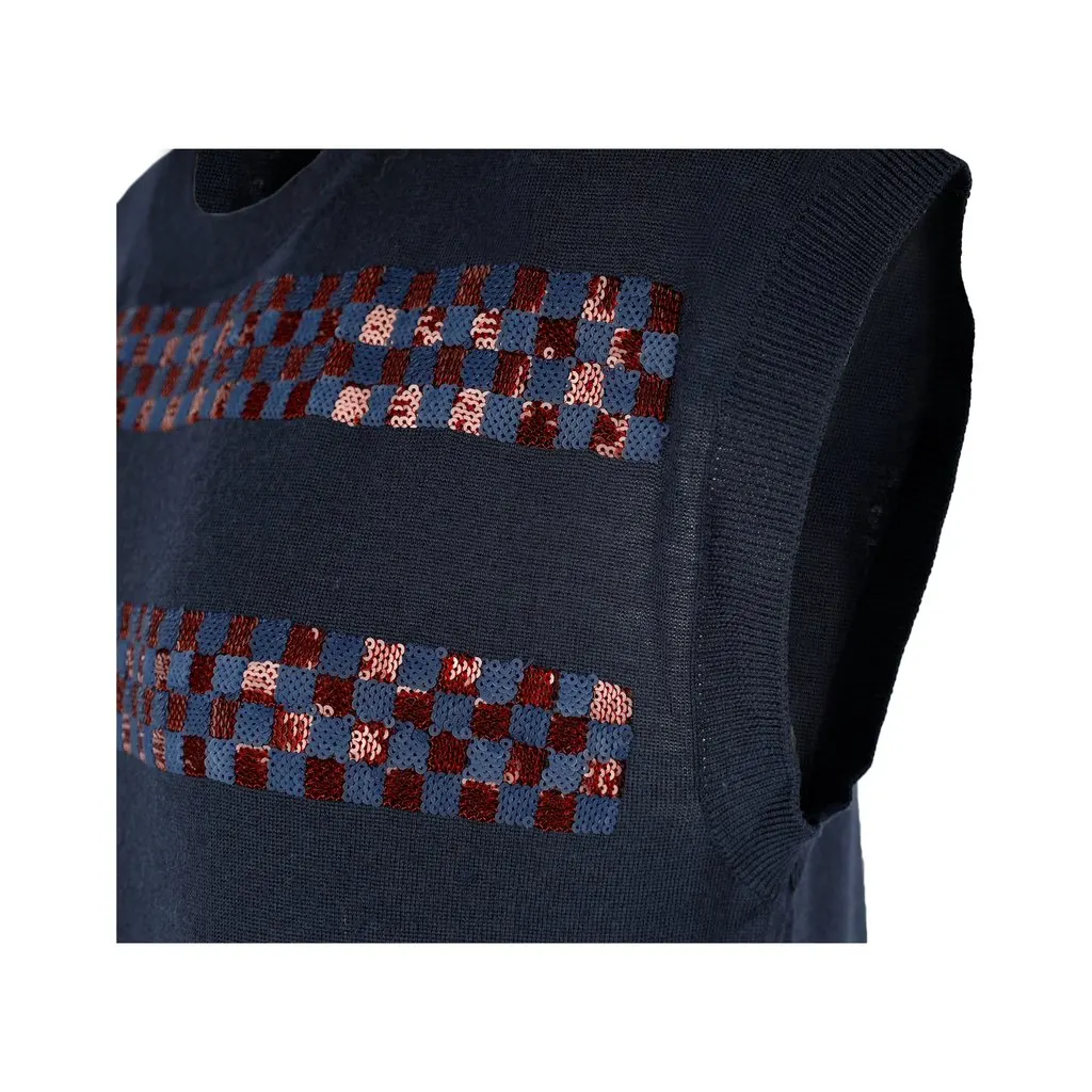 Louis Vuitton Wool Dress with Sequin Details - '10s Navy Wool Good - Model View