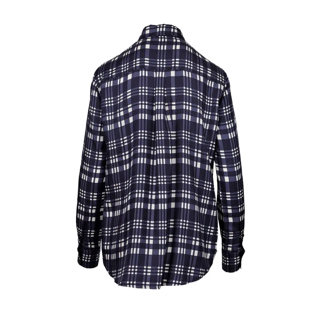 Joseph New Garçon Check Twill Silk Shirt - '10s Navy Silk Good - Back View
