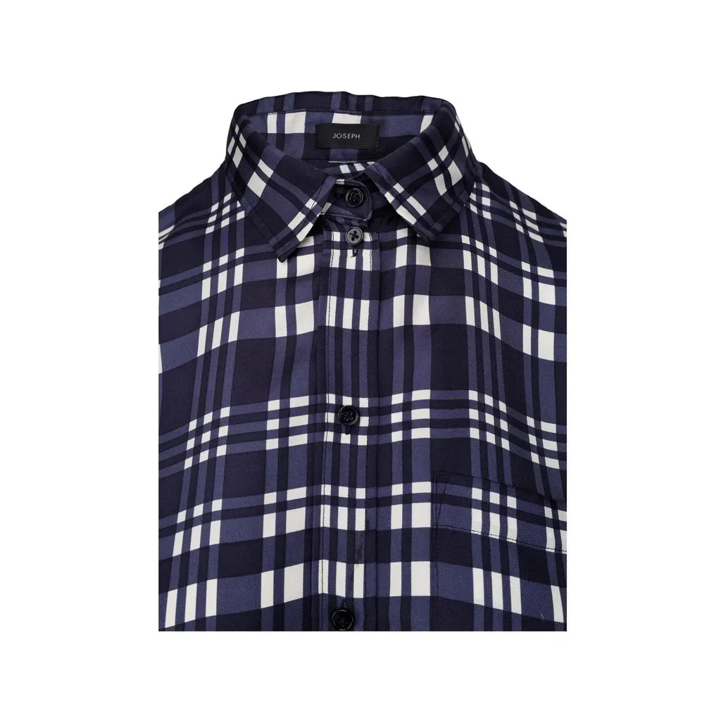 Joseph New Garçon Check Twill Silk Shirt - '10s Navy Silk Good - Inside View
