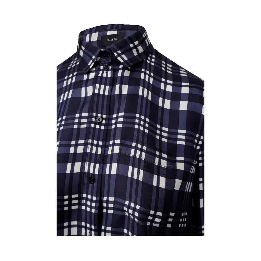 Joseph New Garçon Check Twill Silk Shirt - '10s Navy Silk Good - Model View