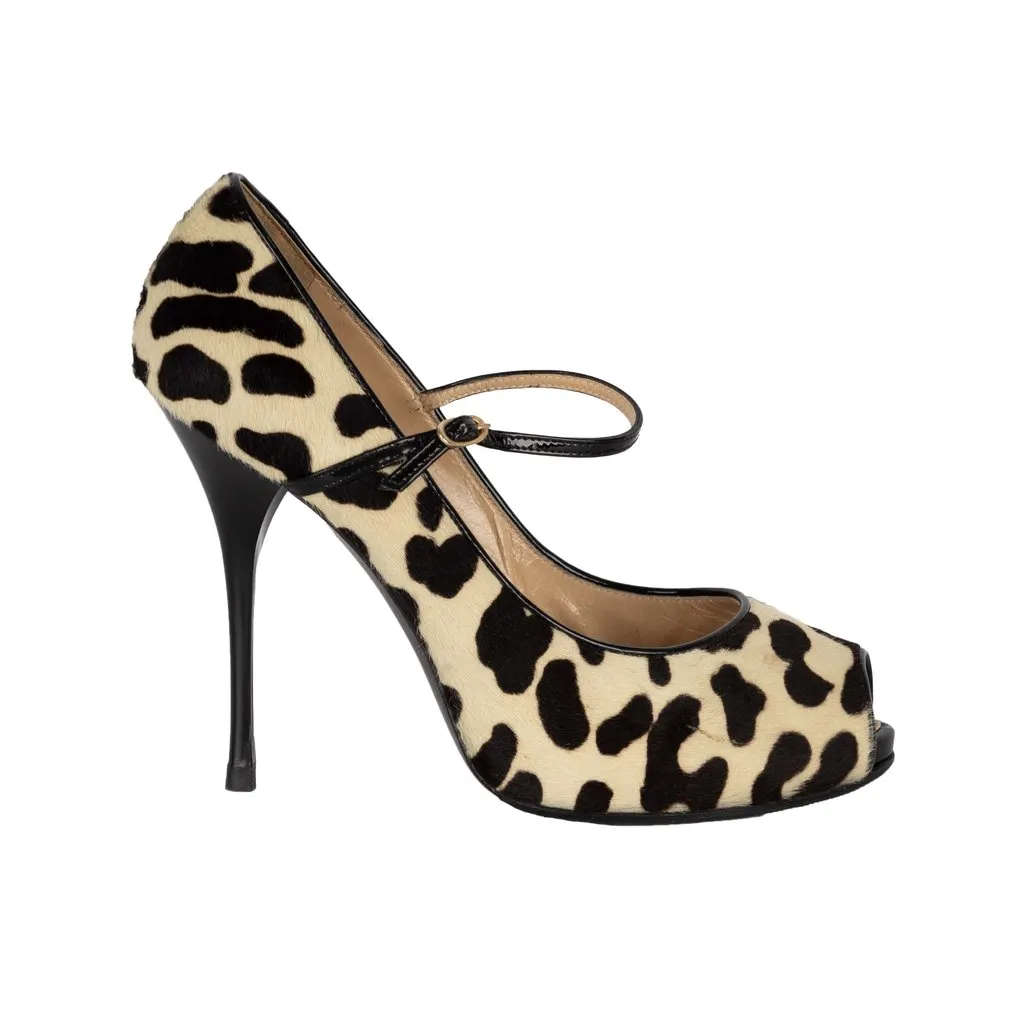 Giuseppe Zanotti Printed Ponyhair Pumps - '10s Red Leather Good - Front View