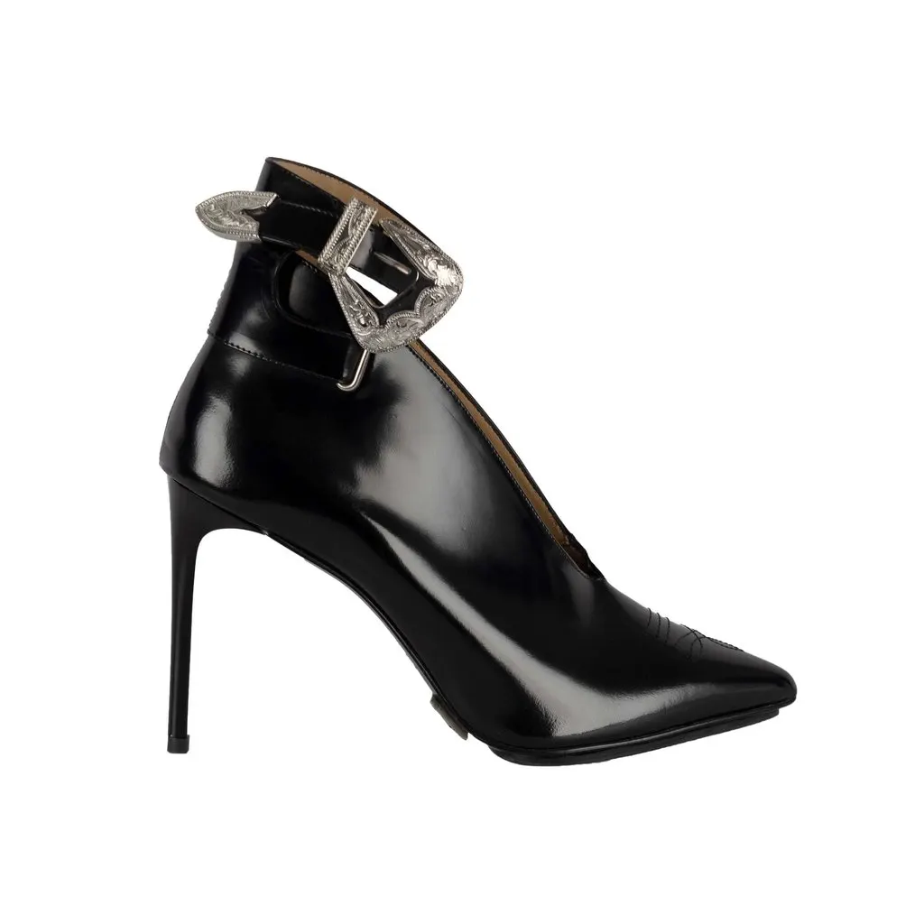 Unsigned Buckled Ankle Boots - '10s Black Leather Good - Front View