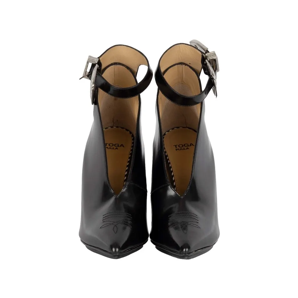 Unsigned Buckled Ankle Boots - '10s Black Leather Good - Back View