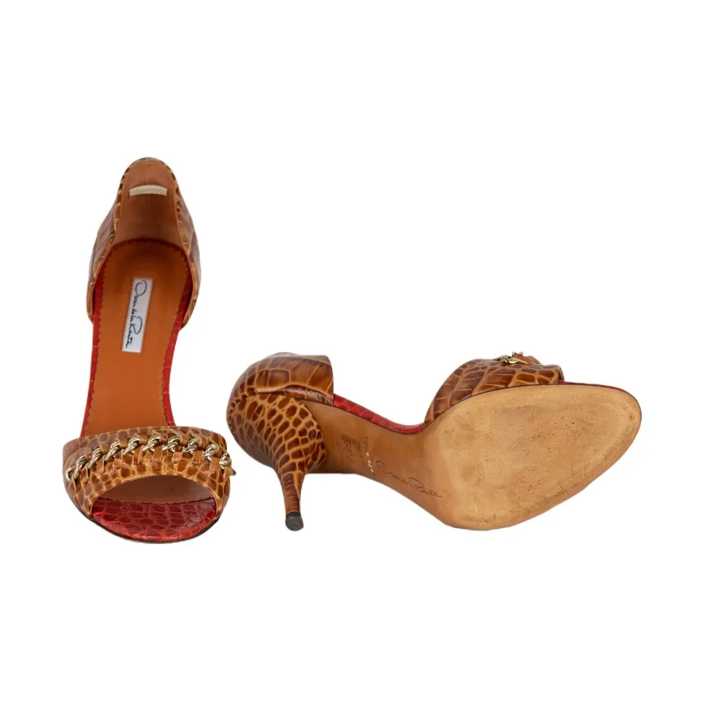 Oscar de la Renta Embossed Leather D'orsay Pumps - '10s MultiColor Leather Good - Model View