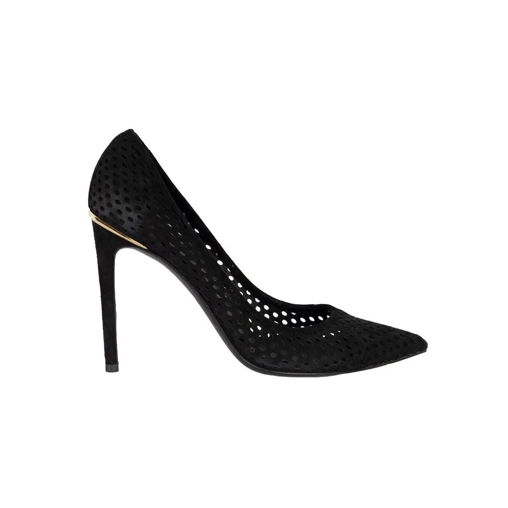 Louis Vuitton Perforated Suede Eyeline Pumps - '10s Black Suede Good - Front View