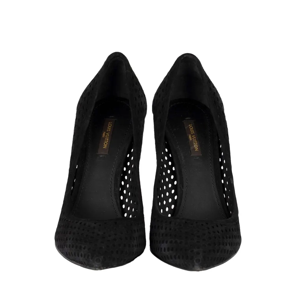Louis Vuitton Perforated Suede Eyeline Pumps - '10s Black Suede Good - Back View