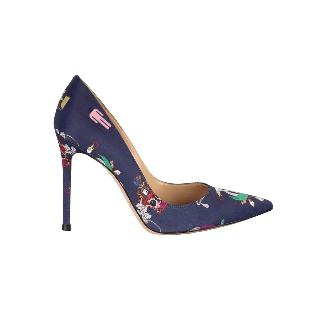 Gianvito Rossi Printed Pumps - '10s Navy Silk Good - Front View