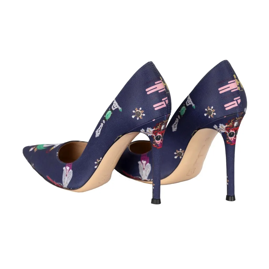 Gianvito Rossi Printed Pumps - '10s Navy Silk Good - Inside View
