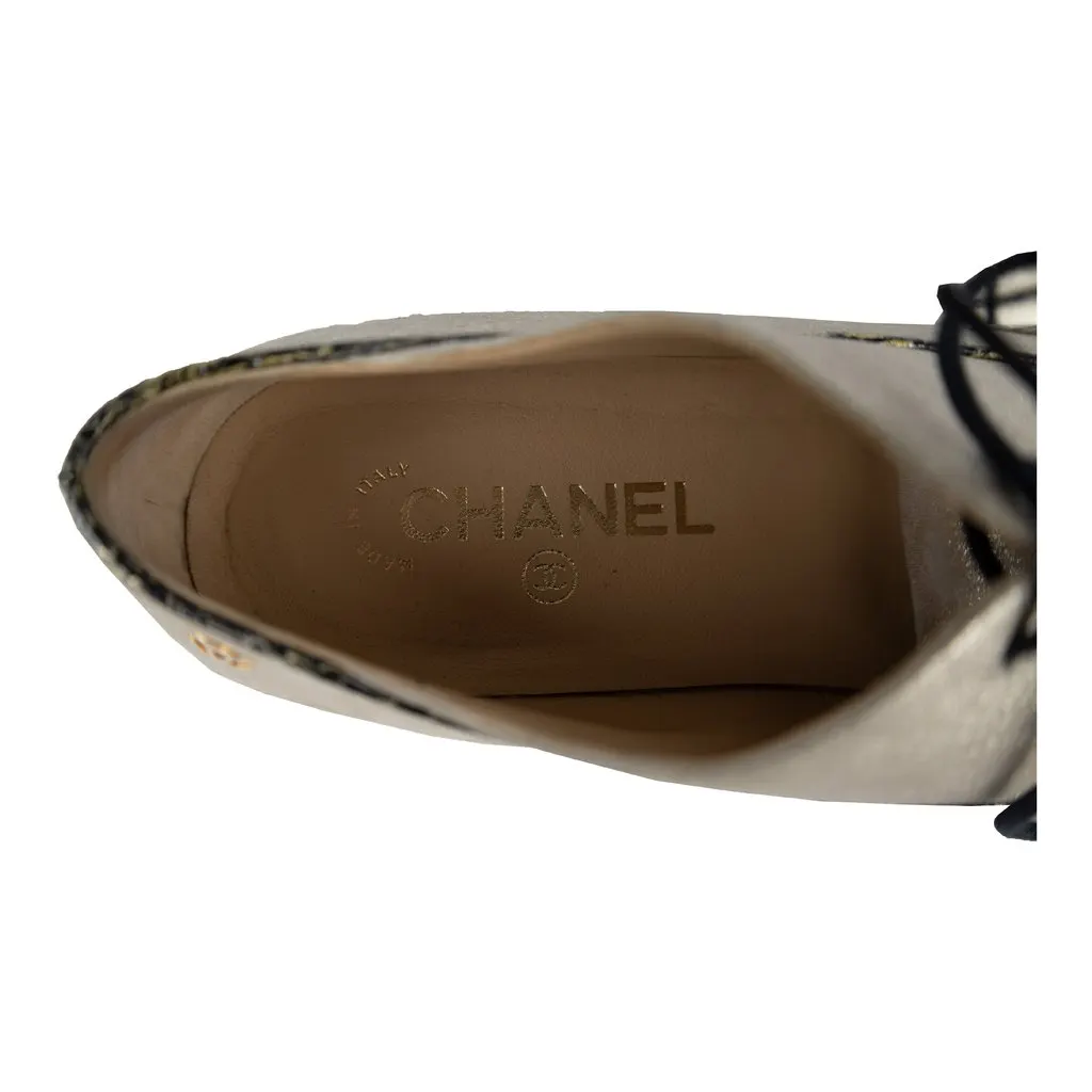 Chanel Two-tone Shimmer Lace-up Oxford Shoes - '10s Black Lace Good - Box View