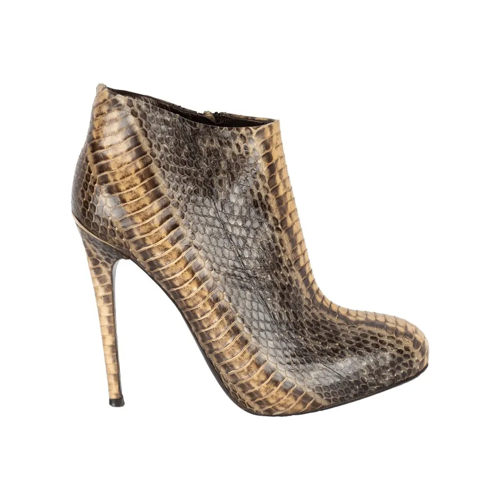 Roberto Cavalli Snakeskin Ankle Boots - '10s Brown Leather Good - Front View