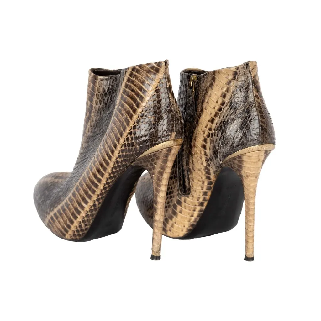 Roberto Cavalli Snakeskin Ankle Boots - '10s Brown Leather Good - Inside View