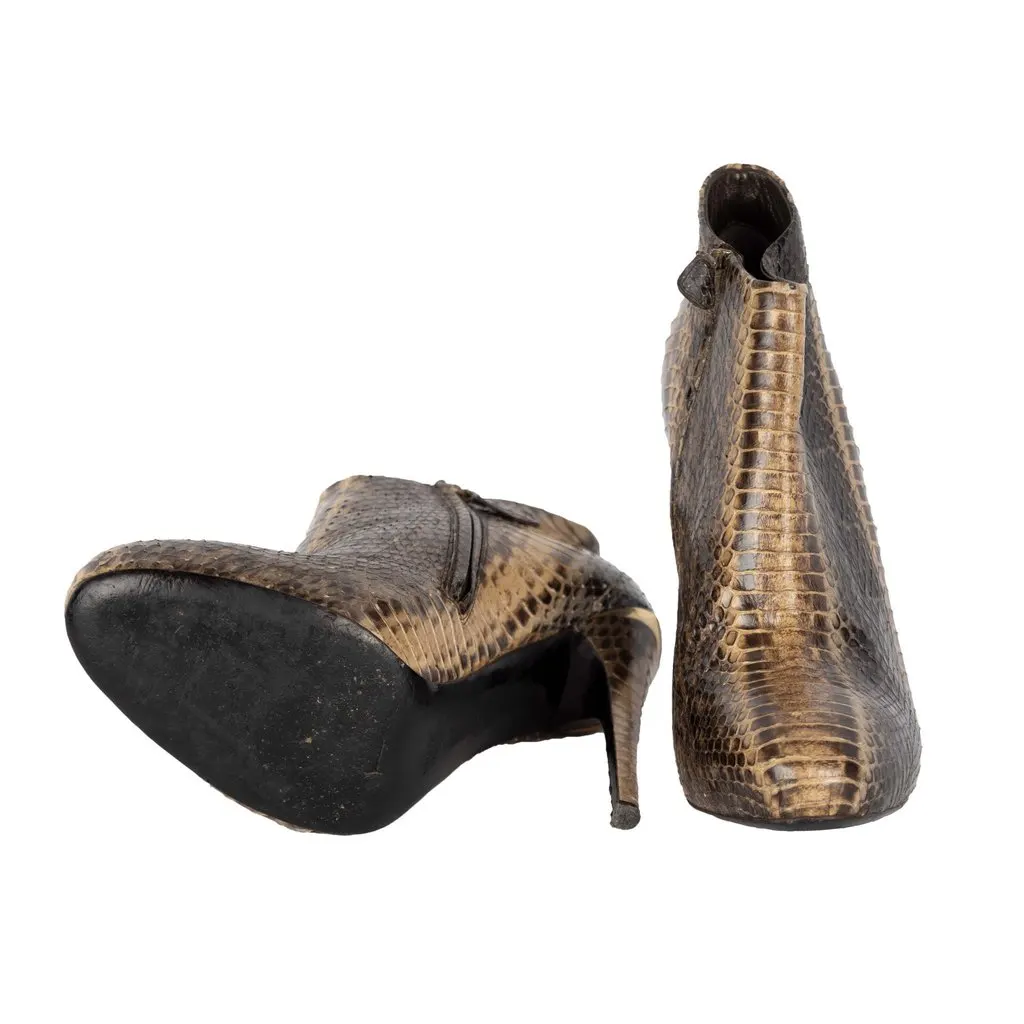 Roberto Cavalli Snakeskin Ankle Boots - '10s Brown Leather Good - Model View