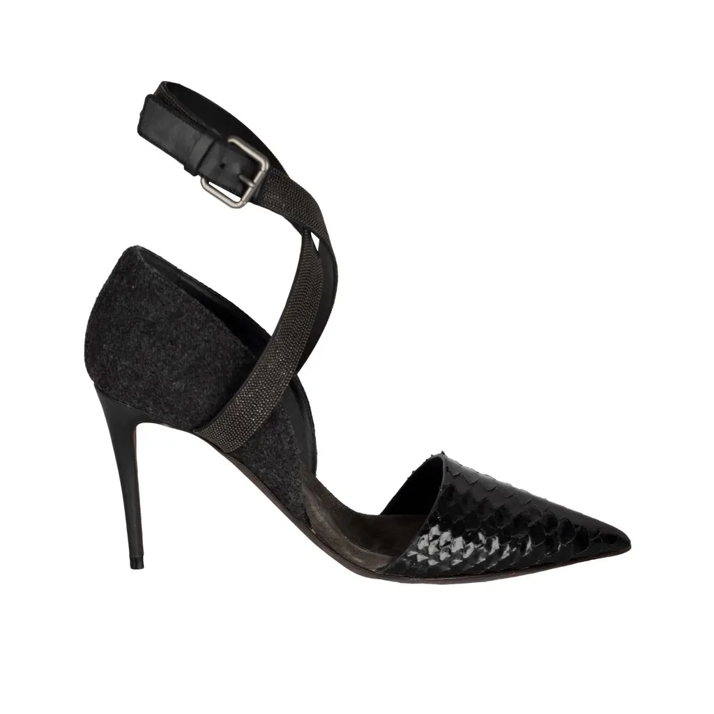 Brunello Cucinelli Strap Pumps - '10s Black Leather Good - Front View