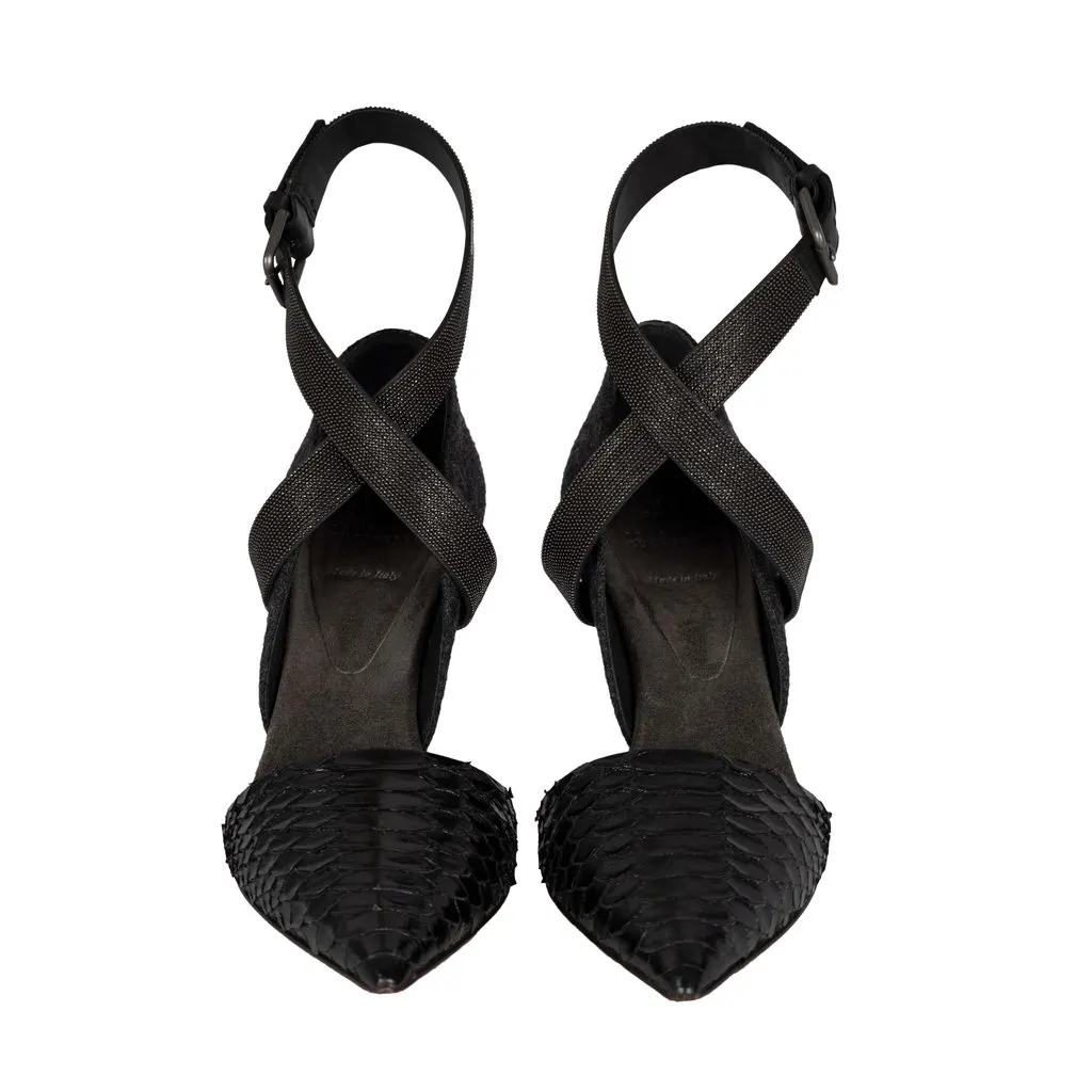 Brunello Cucinelli Strap Pumps - '10s Black Leather Good - Back View