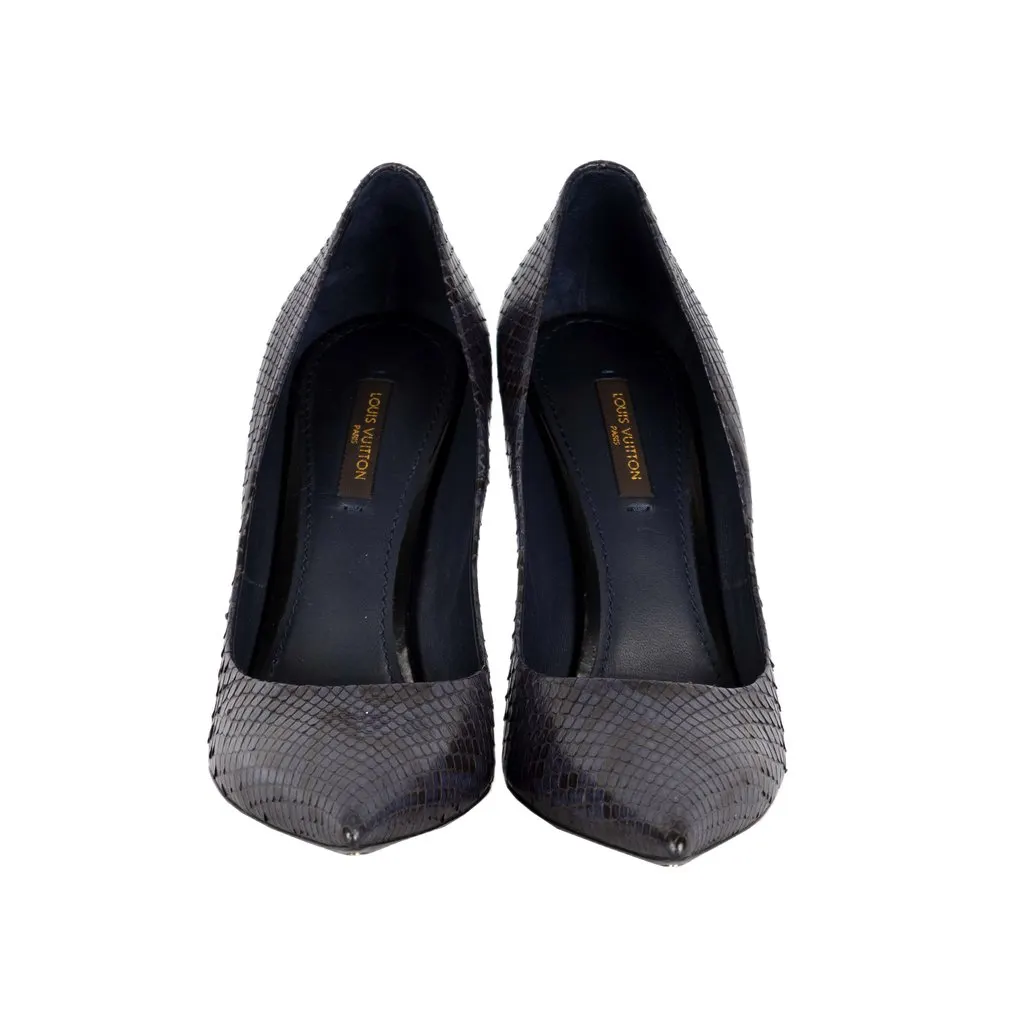 Louis Vuitton Snakeskin Eyeline Pumps - '10s Red Leather Good - Back View