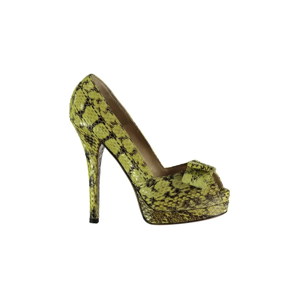 Fendi Snakeskin Peep-toe Platform Pumps - '10s Red Leather Good - Front View