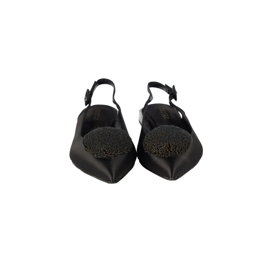 Unsigned Slingback Flats - '10s Black Satin Good - Back View