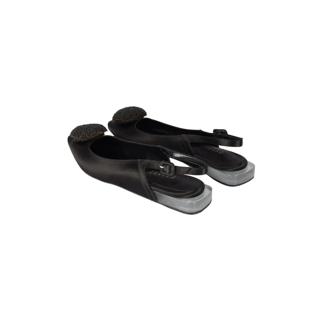 Unsigned Slingback Flats - '10s Black Satin Good - Inside View