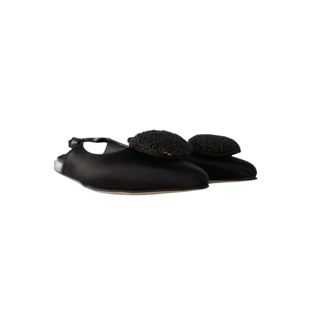 Unsigned Slingback Flats - '10s Black Satin Good - Model View