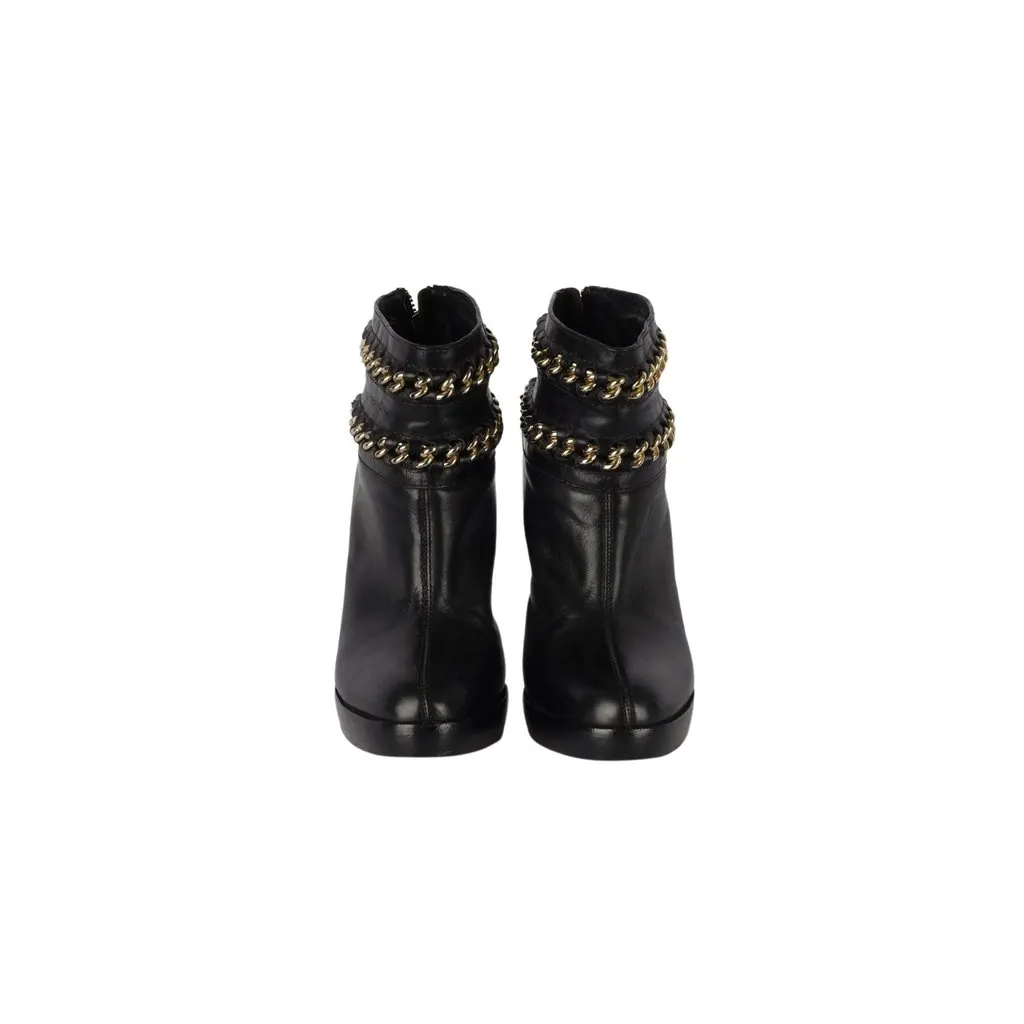 Tory Burch Ankle Boots with Chain Details - '10s Black Leather Good - Back View