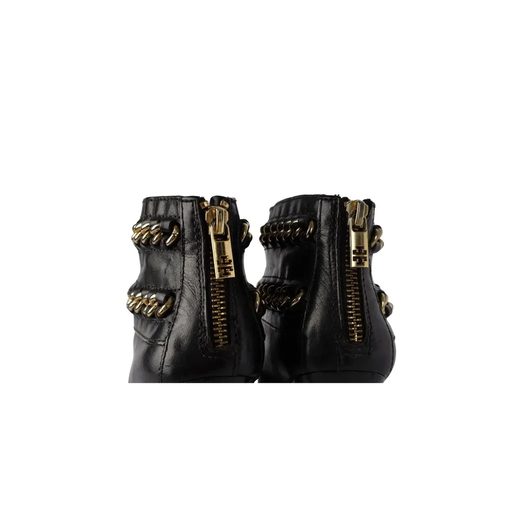 Tory Burch Ankle Boots with Chain Details - '10s Black Leather Good - Box View