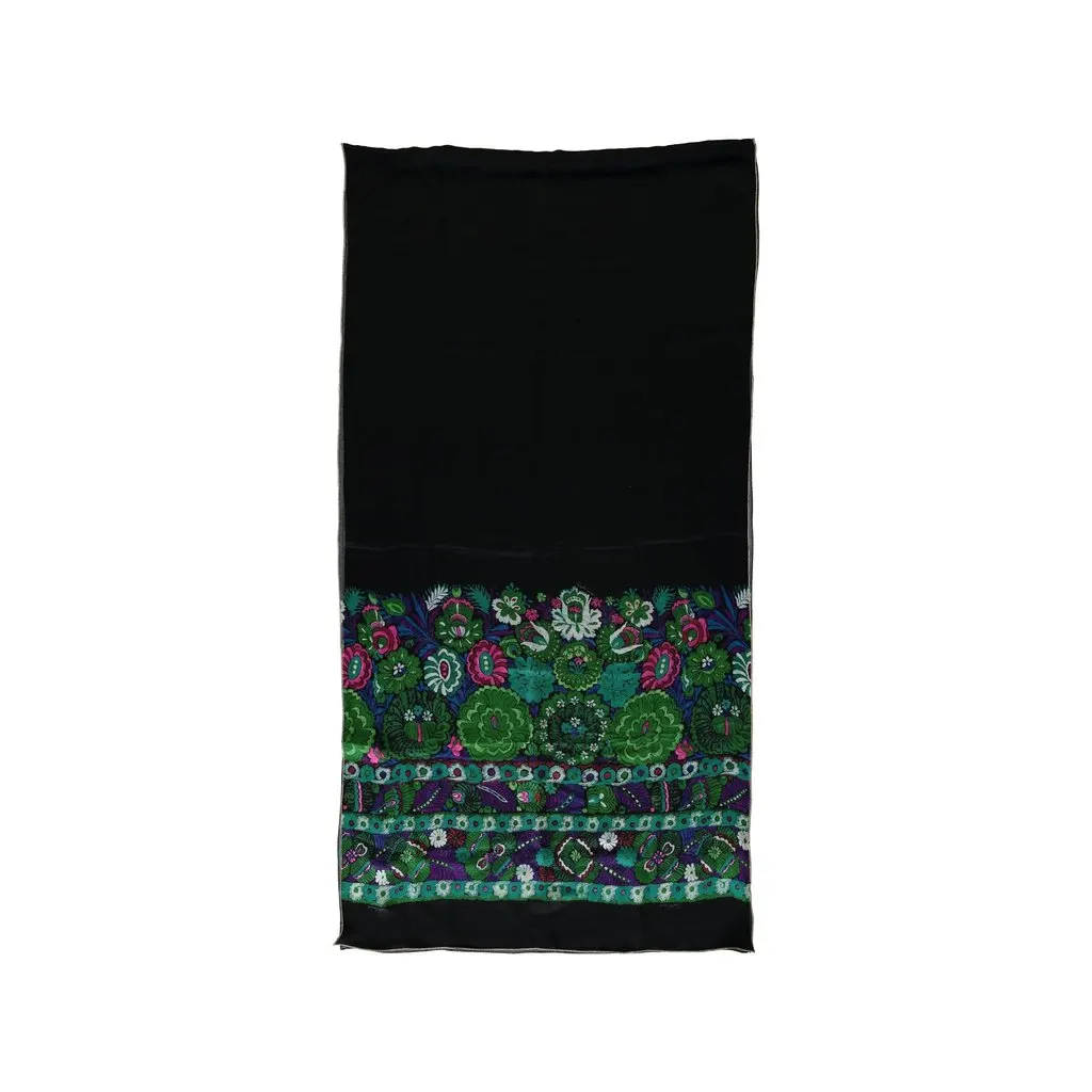 Roberto Cavalli Floral Print Silk Scarf - '10s Black Silk Good - Front View
