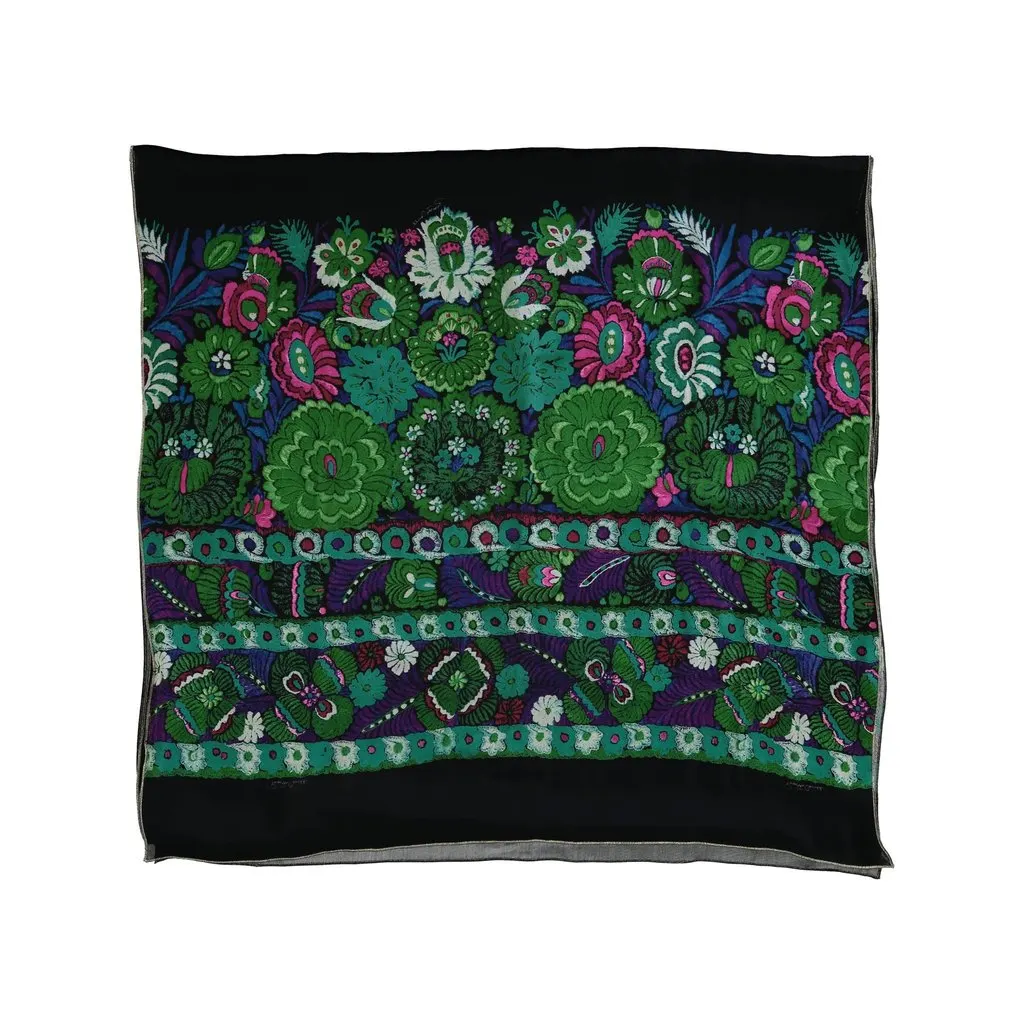 Roberto Cavalli Floral Print Silk Scarf - '10s Black Silk Good - Back View