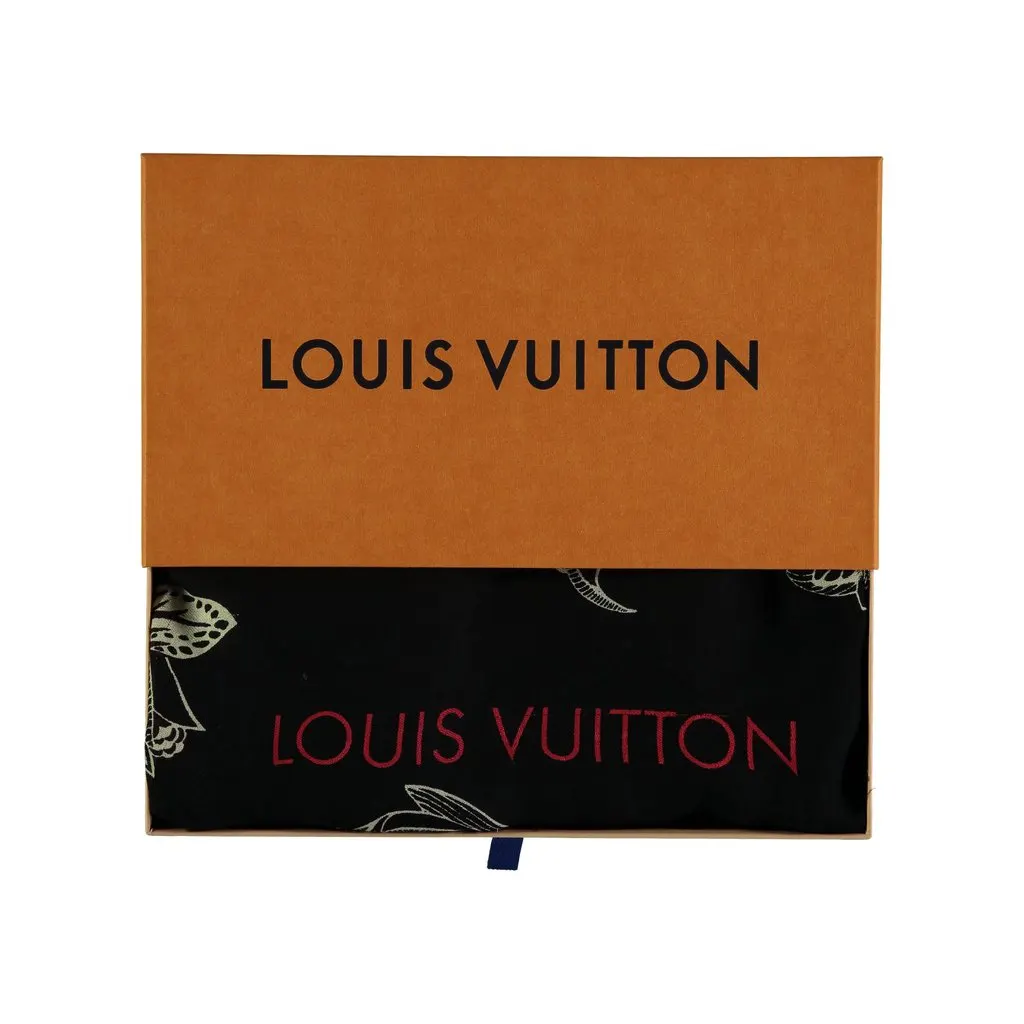 Louis Vuitton Black and White Floral Pattern Scarf - '10s Black Wool Good - Back View