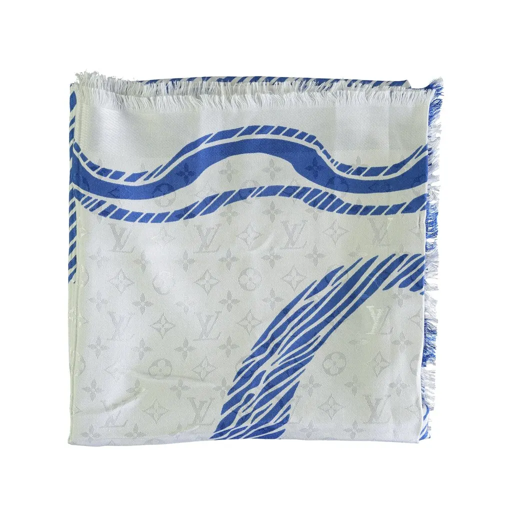 Louis Vuitton and White Alma Print Scarf - '10s White Silk Good - Inside View