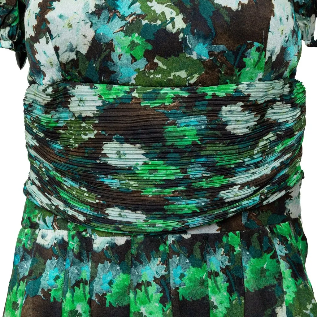 Blumarine Midi Green Floral Dress - '10s Green Good - Model View