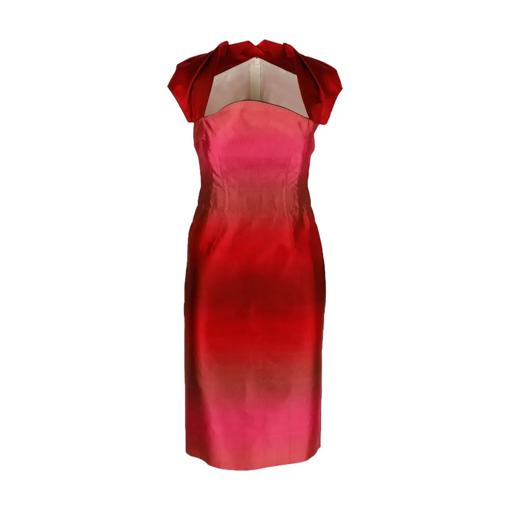 Unsigned 6267 Degrade Douchesse Silk Dress - '00s Red Silk Good - Front View