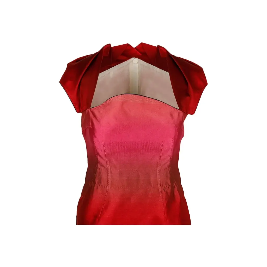 Unsigned 6267 Degrade Douchesse Silk Dress - '00s Red Silk Good - Model View